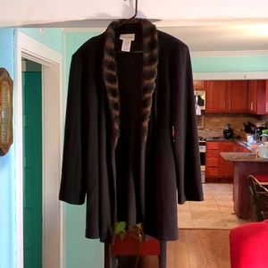 Black sweater jacket with faux fur collar